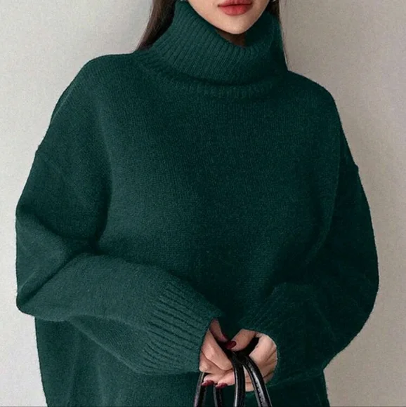 Women's Solid Color Simple Turtleneck Sweater - Picture 3 of 6